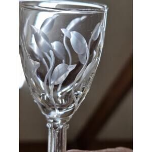 Three Libbey Crystal Leaf Cordial Sherry Glasses Etched Clear Stemware 4 1/8"